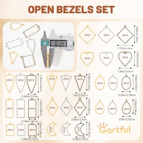 Gartful 60PCS Open Bezels for Resin Jewelry Making, Earring Making Kit, Geometric Frame Charms for Pendants, Earrings, Necklaces, DIY Crafts, 10 Styles - Image 2