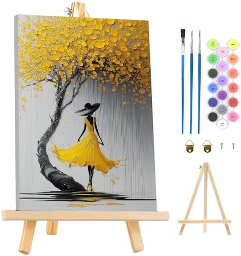 MAXBYE Women Framed Paint by Numbers Kits for Adults with Wooden Easel, Easy DIY Adult Paint by Number Kits on Canvas, Paintings Kit for Beginners Gift Home Wall Garden Decor 10×14 Inch by MAXBYE