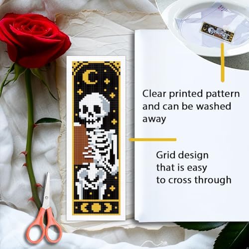 ORIGACH 6 Set Gothic Reading Skeleton Cross Stitch Bookmark Kit - Image 3