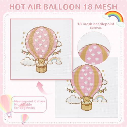 23Pcs Hot Air Balloon 18 Mesh Needlepoint Canvas Kit for Beginners Adults - Image 2