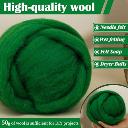Mayboos 1.76oz Green Natural Wool Roving, Needle Felting Wool - Image 5