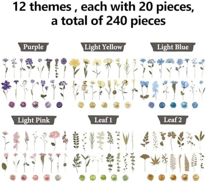 NESSCCI Pressed Flower Themed Stickers (Assorted 240 Pieces,12 Sheets) Scrapbook Supplies,Sticker for Journaling, Dried Floral Resin,Scrapbook Stickers,Junk Journal Sticker - Image 6