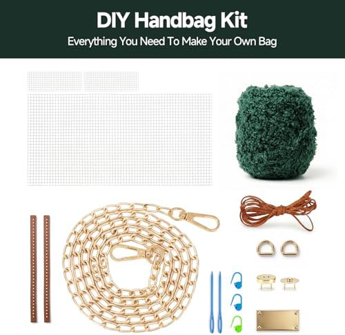 tripforfree DIY Knitting & Crochet Handbags Kit, Mesh Plastic Canvas Kit for Shoulder Bags, Crossbody Bags, Embroidery Projects, Linen - White (Green) - Image 2
