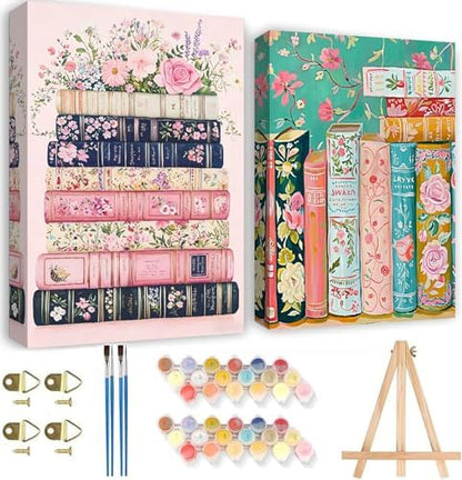 KYOQFVN 2 Pack Paint by Numbers for Adults with Framed Canvas - with Wooden Easel, Flowers Adult Paint by Number Kits on Canvas, DIY Acrylic Oil Painting by Numbers for Home Wall Decor 8X12 Inch by KYOQFVN