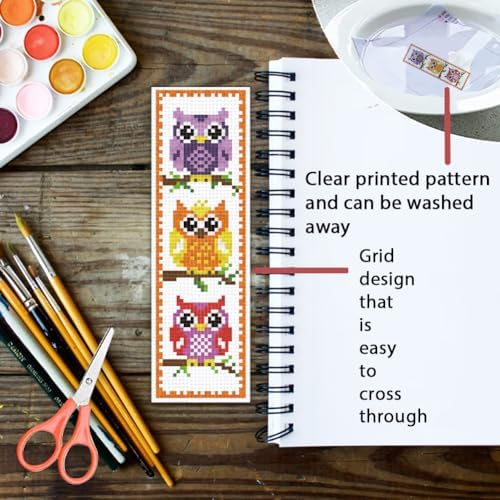 ORIGACH 6 Set Cross Stitch Bookmark Kit for Beginner Owl Pattern DIY Stamped Embroidery Bookmark Kit with 13 Colors Embroidery Floss Instructions - Image 3