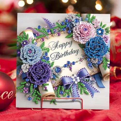 6 Pcs Diamond Painting Greeting Cards Kit Birthday Hydrangea Rose Flower with Envelopes, 5D DIY Special Shaped Rhinestone Art Card Making Kits for Adults, Holiday Blessing Postcards Craft Gifts - Image 4