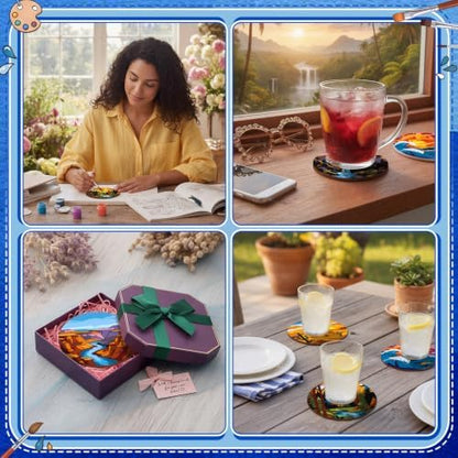 Reallnaive 8 Pcs Mountain Paint by Numbers Kit for Adults Wooden Coasters - Image 5