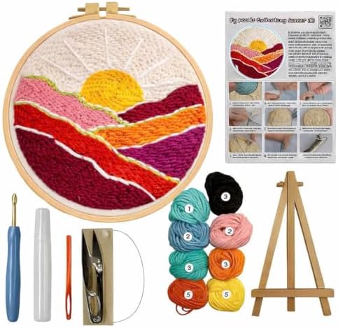 CELCRAFTIQUE Punch Needle Kits for Adults Beginner, Tool with Punch Needle Fabric, Hoops, Yarns and Sewing Needles (Sunset Valley) by Unknown