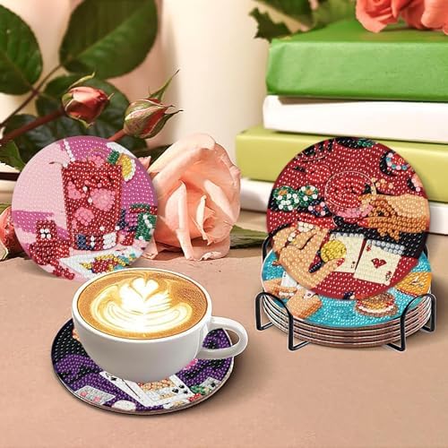 8 Pcs Diamond Art Coasters Kit for Adults Beginners, Poker Diamond Painting Coasters with Holder, 5D Cocktail Gem Art DIY Crafts Diamond Dots for Gift - Image 4