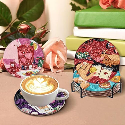 8 Pcs Diamond Art Coasters Kit for Adults Beginners, Poker Diamond Painting Coasters with Holder, 5D Cocktail Gem Art DIY Crafts Diamond Dots for Gift - Image 4