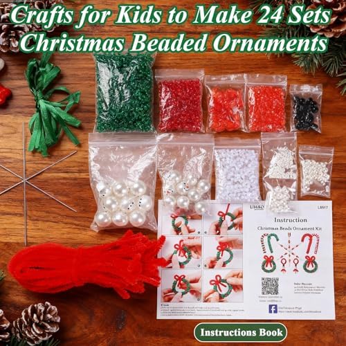 LIHAO Christmas Crafts for Adults Kids, 24 Sets Christmas Beaded Ornaments Kits to Make Snowman/Wreath/Candy Cane/Snowflake Xmas Tree Holiday Decorations(Assembly Needed) - Image 4