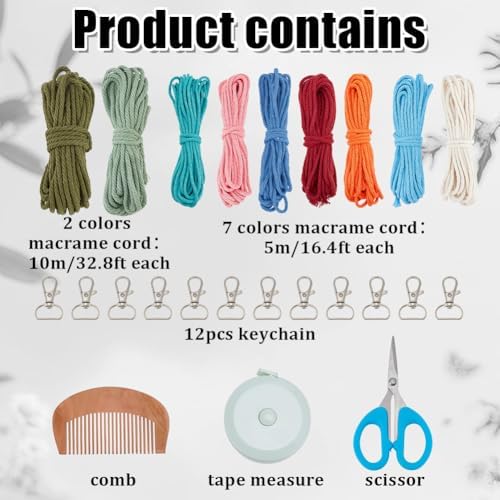 BEUNITONE 12 Sets Macrame Keychain Making Craft Kits for Adults Daisy Flower Keychains Macrame Cord Knotting Supplies Kit with Instruction Keychain Accessories DIY Kits for Beginners Adults Charms - Image 2