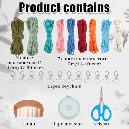 BEUNITONE 12 Sets Macrame Keychain Making Craft Kits for Adults Daisy Flower Keychains Macrame Cord Knotting Supplies Kit with Instruction Keychain Accessories DIY Kits for Beginners Adults Charms - Image 2