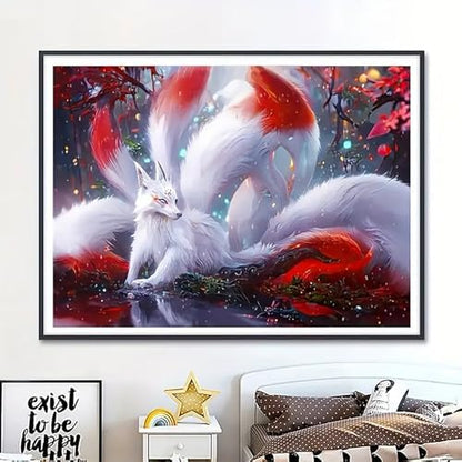 MaiMMaledy Paint by Numbers Kit for Adults Beginners Canvas Pictures with Framed Drawing Painting Acrylic Pigment with Wooden Triangle Easel Colorful Nine-Tailed Fox 8Wx12L inch - Image 5