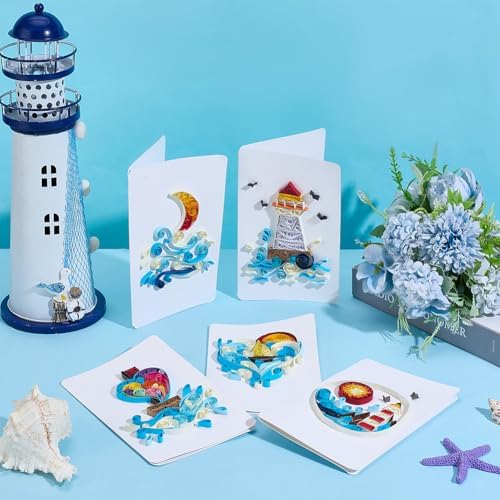 WEBEEDY 20 Sets Paper Quilling Kit for Adults Beginners 5 Styles Lighthouses Boats Waves Love Theme Quilling Greeting Card Making Kit with Instruction Ideal Gift for Sailing Enthusiasts - Image 5
