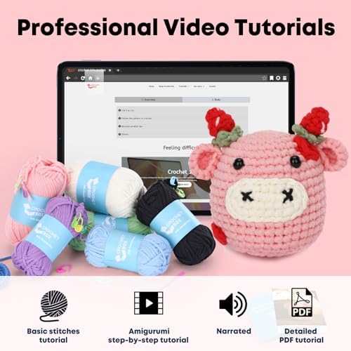 Crochet Kit for Beginners Adults - Cow Starters Crocheting Animal Kits for Teen, DIY Craft Birthday Gift with Crochet Yarns, Hook, Step-by-Step Video, Instruction and Crochet Accessories - Image 4