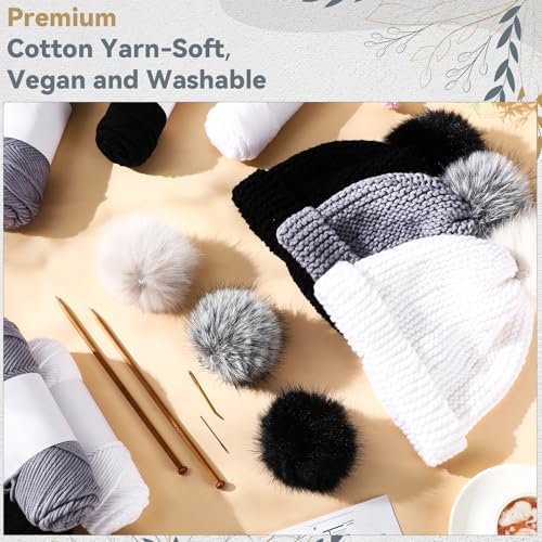 Syhood Knitting Kit for Adults Beginners 6 Yarns Bamboo Needles Faux Pom - Image 3