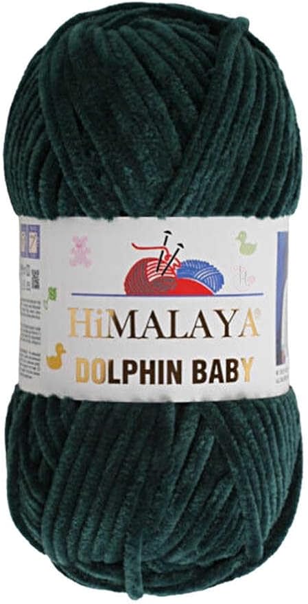 1 Skein/Pack Himalaya Dolphin Baby Chenille Yarn, Each Ball 100 gr (3.5 oz), 120 m (132 Yards), 100% Polyester, Super Bulky Baby Blanket Velvet Amigurumi Yarn, 80362 - Dark Green