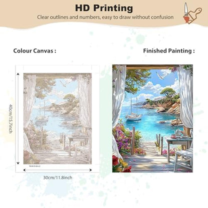 EOBROMD Framed Paint by Numbers Kits for Adults Seaview, DIY Landscape Acrylic Paint by Number on Stretched Canvas, Painting Kits Adults Oil Paint by Numbers for Home Decor 12x16inch - Image 3
