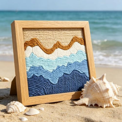 INFUNLY 2 Set Waves Ocean Punch Needle Kit for Beginners Whale Tail Punch Needle Embroidery Kits for Adults 9.4×9.4 Inch DIY Punch-Stitching Kit with Instruction Threader Needles Frame for Wall Decor - Image 6