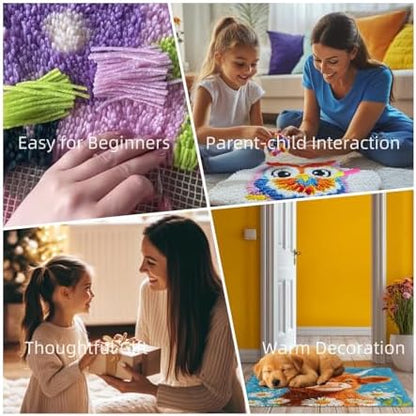 Latch Hook Rug Kit Cute Cartoon Santa Claus Easy for Beginners Round Shape Carpet Crochet Yarn Craft Mini Rug DIY Hook and Latch Little Tapestry for Home Decor 30x30cm-9 - Image 6