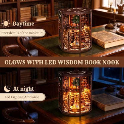 Book Nook Kits for Adults, 3D DIY Miniature Wooden Puzzle with LED Light, Adult Crafts Kits, House Bookshelf Decor, 356 Pieces Model Building Gift for Adults & Teens (Wisdom Library) - Image 3