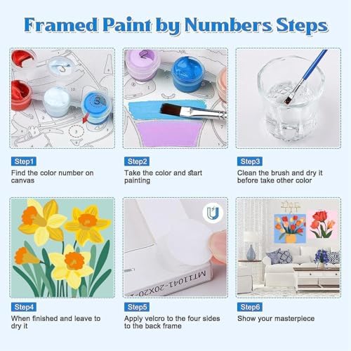 Canrichshop 4-Pack Framed Flowers Paint by Numbers Kit for Adults Beginner & All Ages 8-12 and More,Oil Painting by Numbers for Kids, DIY Number Paint Decor Present 8X 8 inch - Image 7