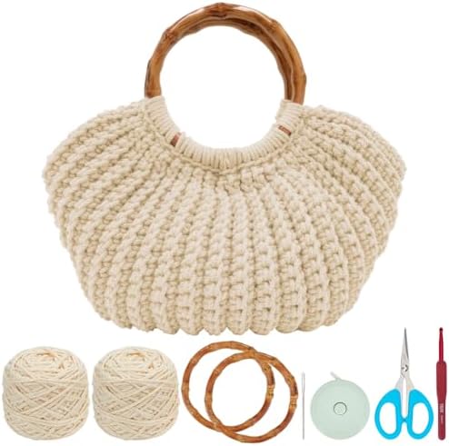 ACRNIGHEET Crochet Bag Kit for Adults Oat Colored Handbag Crochet Kit for Beginners Tote Bag Starters Set DIY Craft Making Kit with Step-by-Step Instructions and Video Guidance by ACRNIGHEET