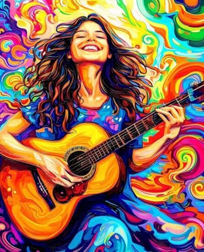 Paint by Numbers Kit for Adults Beginner, Guitar Paint by Numbers Woman, DIY Easy Acrylic Watercolor Oil Painting Kit with Brushes, Arts and Crafts for Adult for Home Wall Decor, Gifts 20x26 in 9-56 by Unknown