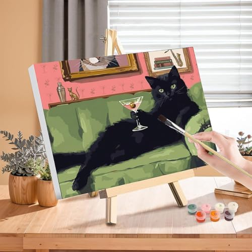 Black Cat Paint by Numbers for Adults with Framed Canvas - Wooden Easel - Image 3