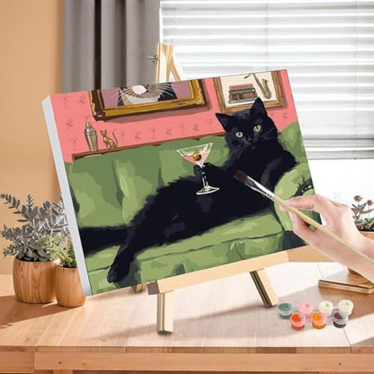 Black Cat Paint by Numbers for Adults with Framed Canvas - Wooden Easel - Image 3