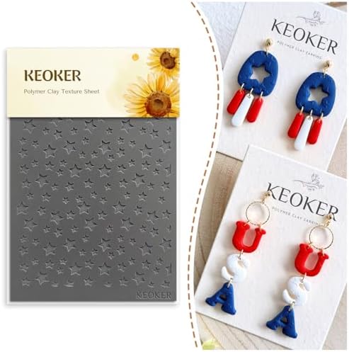 KEOKER Polymer Clay Texture Sheets, Stars Clay Texture Mat, Polymer Clay Earrings Tools on Independence Day or 4th of July, Like Polymer Clay Rollers, Great Work with Polymer Clay Cutters (Stars) by Keoker