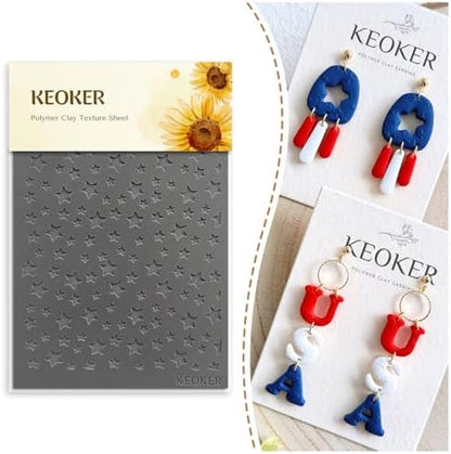 KEOKER Polymer Clay Texture Sheets, Stars Clay Texture Mat, Polymer Clay Earrings Tools on Independence Day or 4th of July, Like Polymer Clay Rollers, Great Work with Polymer Clay Cutters (Stars) by Keoker