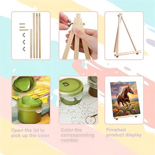Horse Paint by Numbers for Adults with Framed Canvas - with Wooden Easel - Image 6