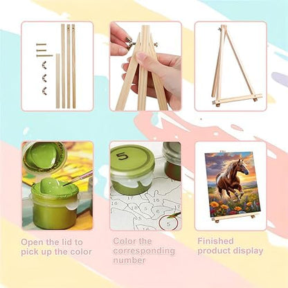 Horse Paint by Numbers for Adults with Framed Canvas - with Wooden Easel - Image 6
