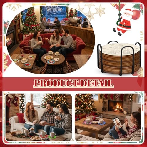 Reallnaive 45 Pcs Christmas Wooden Coasters Painting Kit, 4 Inch Paint Your Own Boho Coasters with Markers, Arts and Crafts for Adults Women Seniors Elderly Crafters Gifts - Image 3