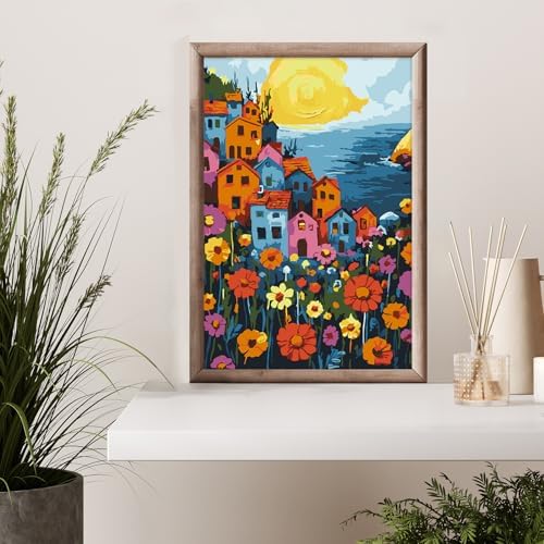 Framed Paint by Numbers Kit for Adults Beginner & Kids Ages 8-12, Landscape Flowers Adult Paint by Number Kits on Canvas with Frame, DIY Number Painting for Adults for Home Decor Gift 8 x 12 Inch - Image 2