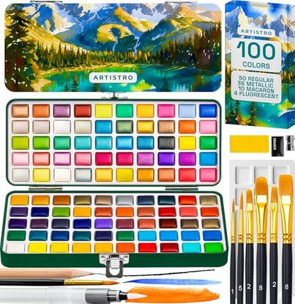 ARTISTRO Deluxe Watercolor Paint Set with Palette & Brush Pens - 100 Colors by ARTISTRO