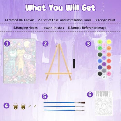 MAXBYE Framed Paint by Numbers Kits for Adults, Colorful Cat Paint by Numbers Kit for Adults with Wooden Easel, Easy DIY Oil Painitings Kits with Tools for Beginners Gift Home Wall Decor 10×14 Inch - Image 6