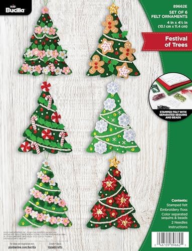 Bucilla Felt Applique 6 Piece Ornament Making Kit, Festival of Trees, Perfect for DIY Arts and Crafts Projects, 89662E by Bucilla