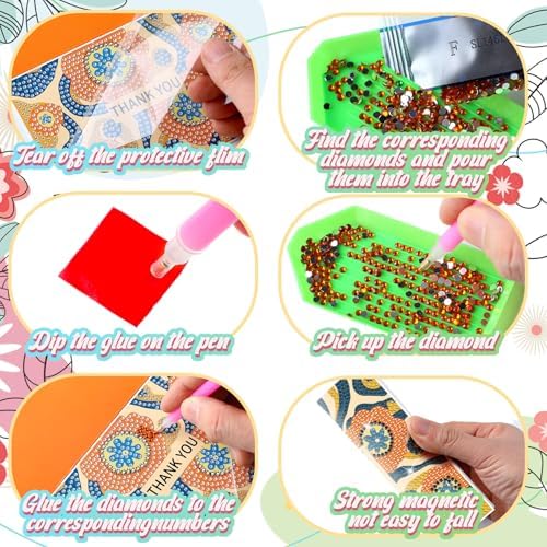 Saillong 12 Pack Thank You Diamond Painting Greeting Card Kit DIY Spring Flower Diamond Art Cards with Envelope Teacher Appreciation Gift 5D Rhinestones Painting Making Kit for Adult Teacher DIY Craft - Image 6