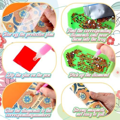 Saillong 12 Pack Thank You Diamond Painting Greeting Card Kit DIY Spring Flower Diamond Art Cards with Envelope Teacher Appreciation Gift 5D Rhinestones Painting Making Kit for Adult Teacher DIY Craft - Image 6