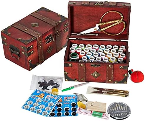 MKNZOME Wooden Sewing Basket - Sewing Box with Supplies for Travel Home by MKNZOME