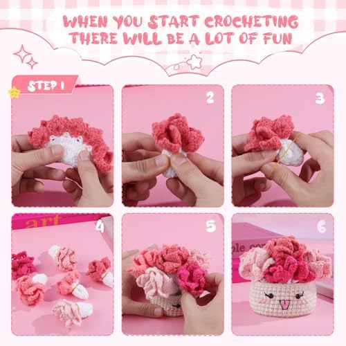 Hssugi Crochet Kit for Beginners, 6PCS Potted Plant Coasters Crochet Kit - Image 5