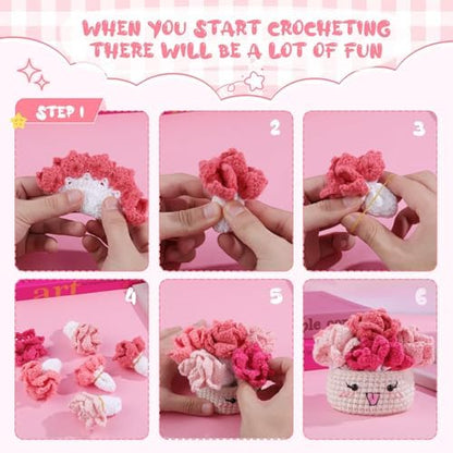 Hssugi Crochet Kit for Beginners, 6PCS Potted Plant Coasters Crochet Kit - Image 5