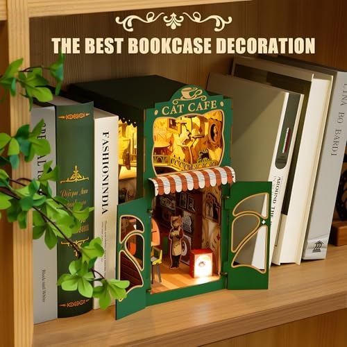 Book Nook Kit,DIY Miniature House Kit for Adults, Teens and Beginners, Dollhouse Booknook Cat Cafe Tiny House Bookshelf Decor 3D Wooden Puzzle, Gifts for Family, Friends - Image 5