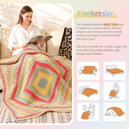 Coopay Crochet Kit for Beginner Crochet Blanket Kit w/Step-by-Step Tutorial - Image 6