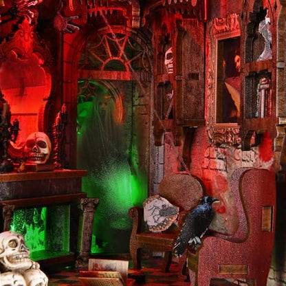 fifijoy Haunted Mansion Halloween Book Nook Kit - DIY Miniature Haunted House Booknook for Adults, Spooky 3D Wooden Puzzle Bookshelf Insert Decor with LED Light, Gifts for Family, Friends - Image 4