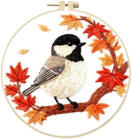 FRANDEK DIY Sparrow Stamped Embroidery Kit with Hoop for Adults by FRANDEK