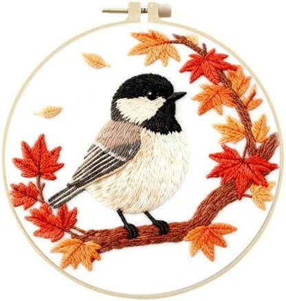FRANDEK DIY Sparrow Stamped Embroidery Kit with Hoop for Adults by FRANDEK